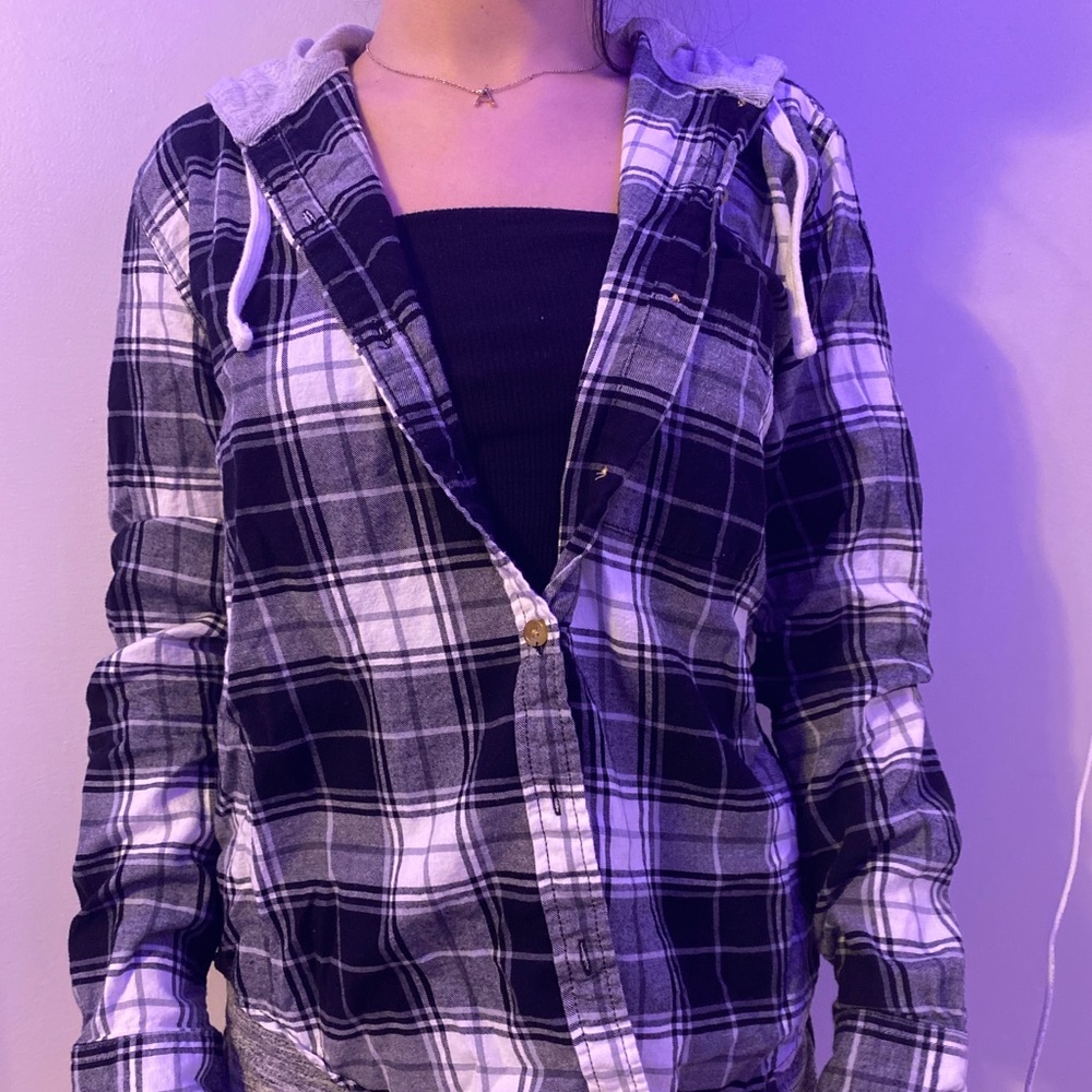 button up hooded flannel